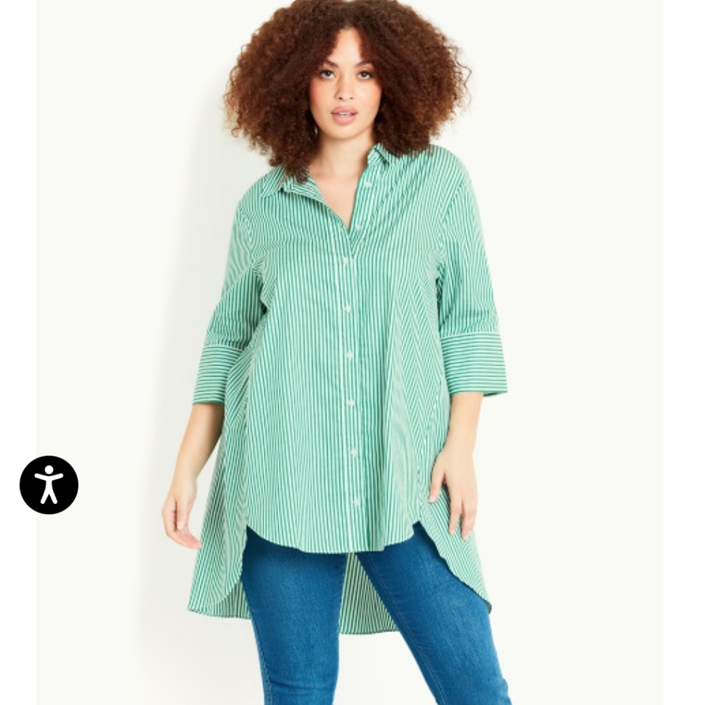 NEW Avenue w/tags size 18 high/low shirt green and white stripes.
